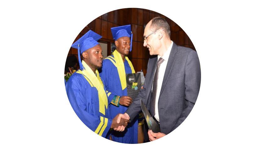 Patrick COURILLLEAU, the Vice-President for Education and Training, during the Graduation ceremony, July 2022, Catholic University of Saint Jérôme, Douala.