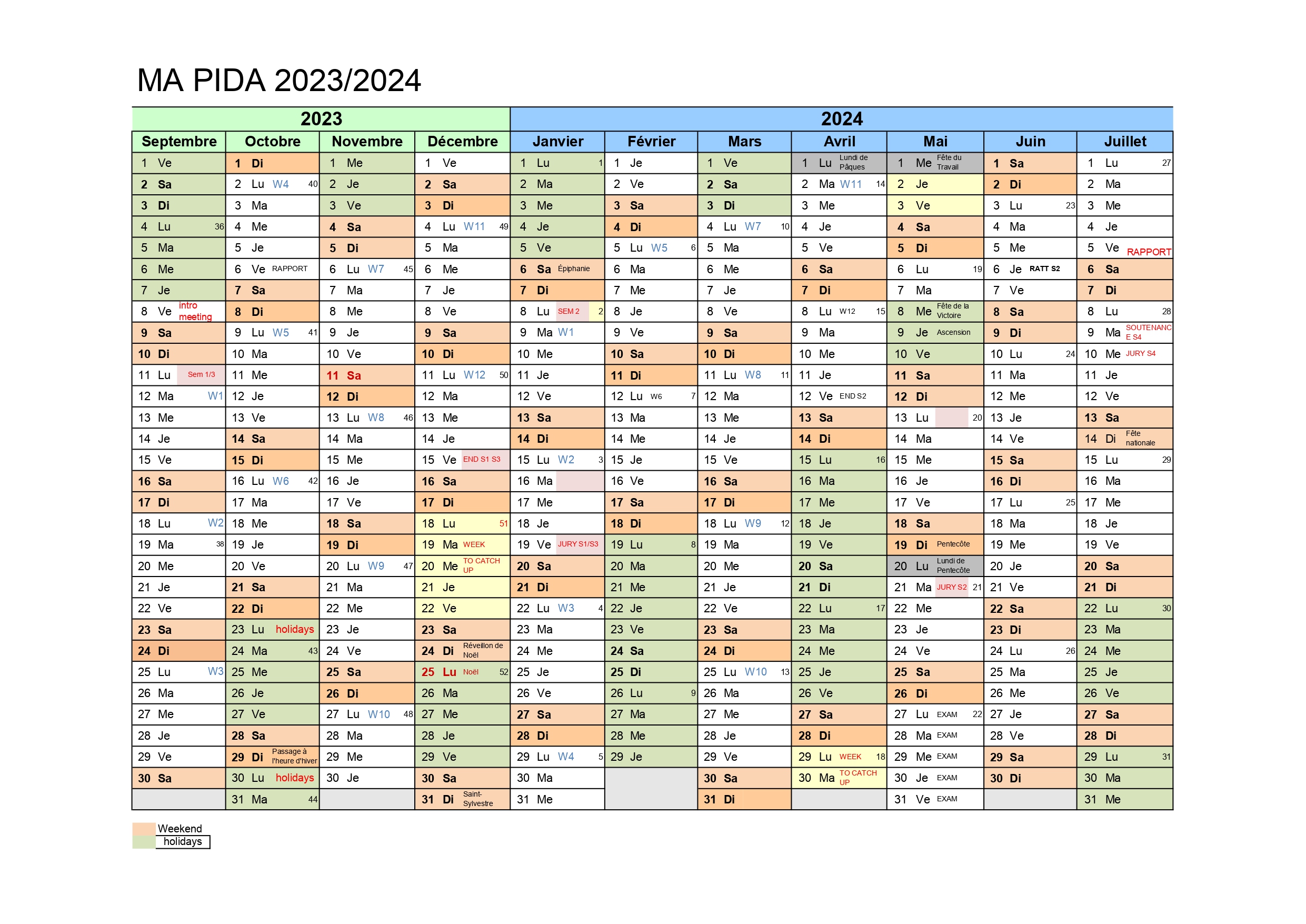 Calendrier Master PIDA - 2023/2024