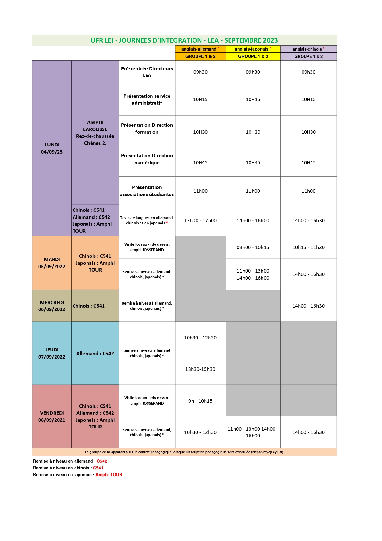 Programme LEA Anglais - Allemand - Chinois - Japonais - 2023/2024